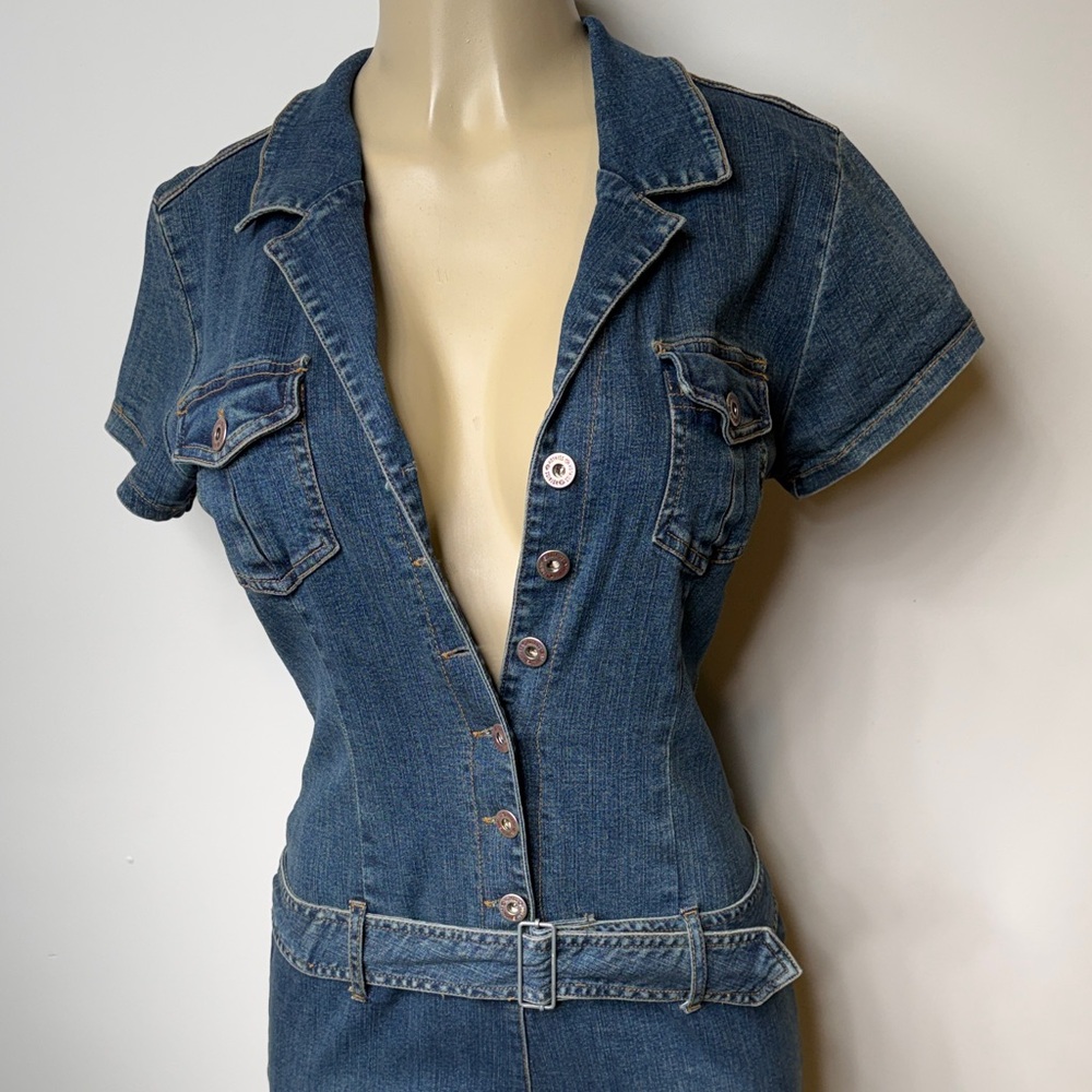Hot Kiss Denim Short-Sleeve Jumpsuit in Blue - Picture 3 of 10